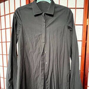 Calvin Klein Black Cotton-Blend Longline Split-sidesTunic - Architectural Button